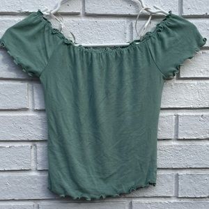 Sage green off the shoulder crop top
